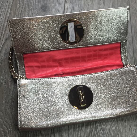 Kate Spade New York Chain Leather Sling Shoulder Bag Metallic Logo Hardware - Picture 5 of 8